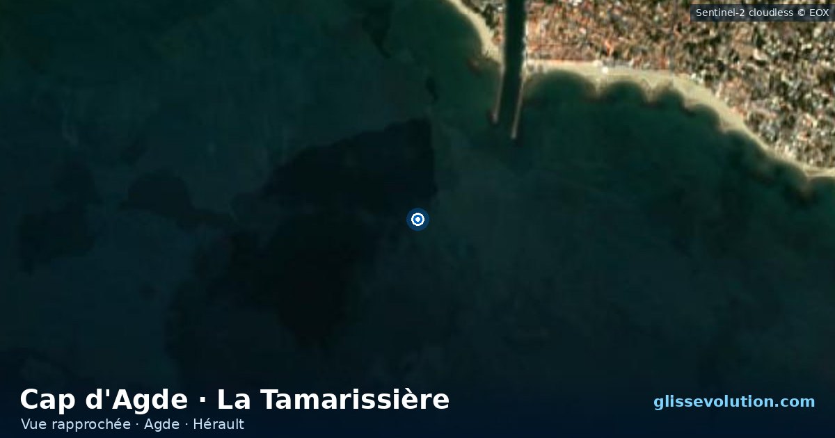 Vue aérienne rapprochée du spot de Cap d'Agde