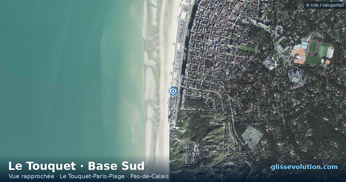 Vue aérienne rapprochée du spot de Le Touquet