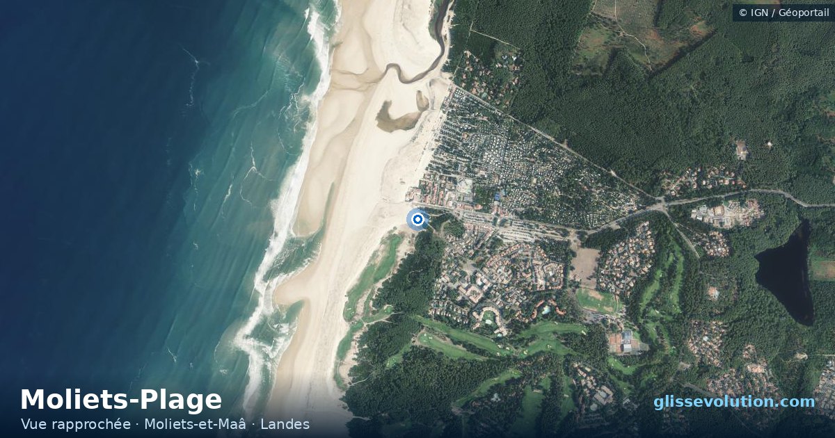 Vue aérienne rapprochée du spot de Moliets-Plage