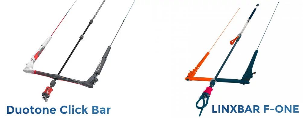 Barres de kitesurf avec V réglable - Duotone Click Bar, F-ONE Linx, Eleveight