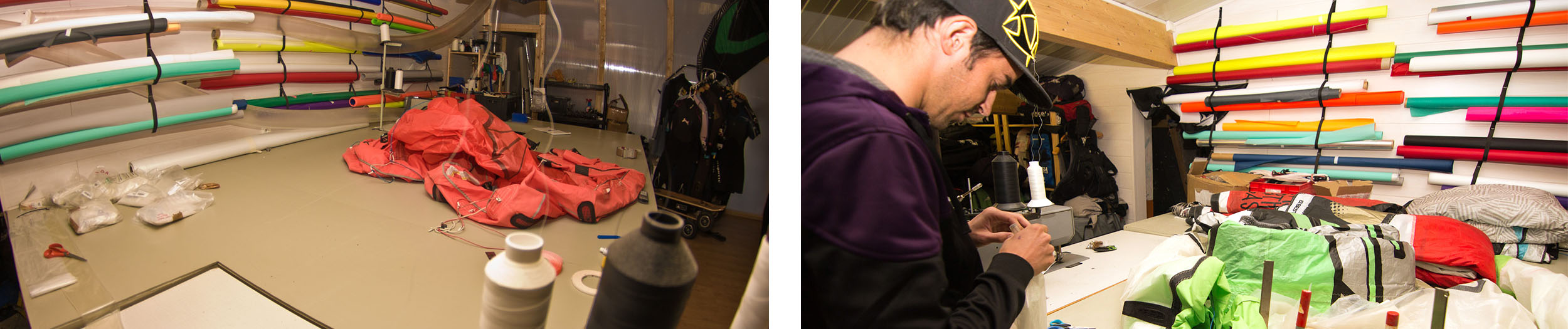 Atelier de réparation d'ailes de kitesurf GlissEvolution dirigé par Charles Harin