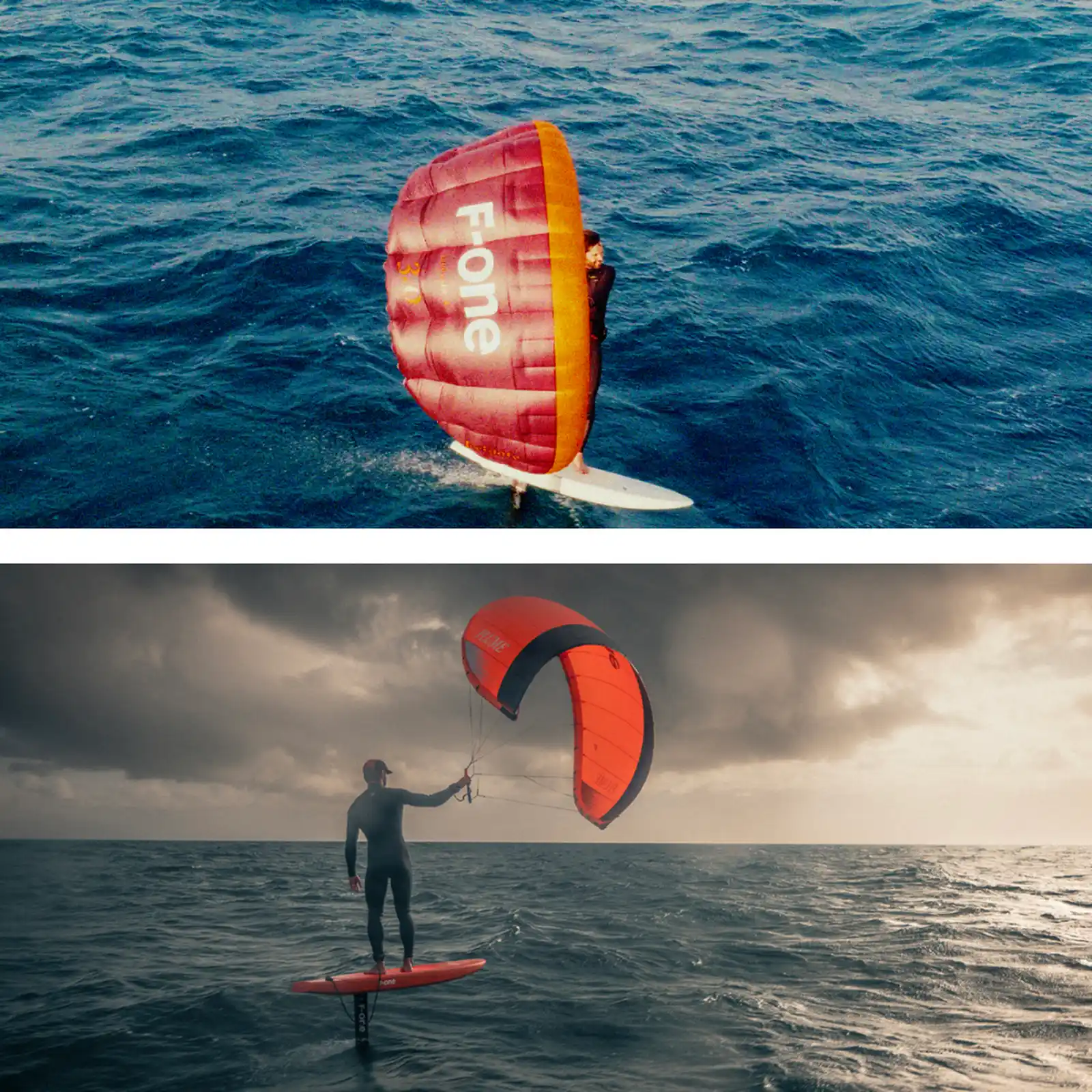 Rider en parawing foil avec l'aile F-One en conditions réelles